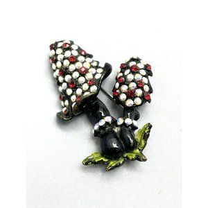 Vintage Rhinestone Mushrooms Brooch Pin